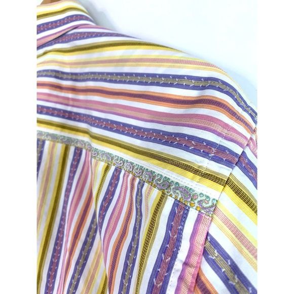 Robert Graham Large Cotton Stripe Embroider Pastel Shirt EUC 6339 Classic Fit - Picture 7 of 16